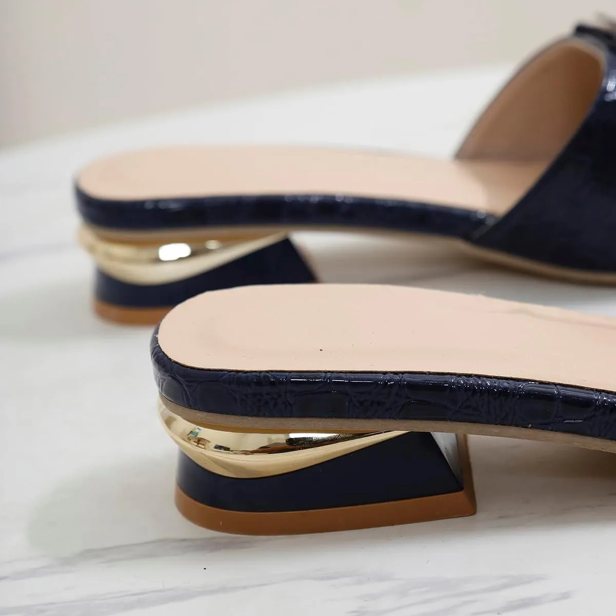 2024 Sandals for Women - Open Toe Buckle Slides, Faux Crocodile Leather Low Heel Slip-On Shoes, Comfortable Summer Flats for Casual & Dressy Outfits
