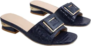 2024 Sandals for Women - Open Toe Buckle Slides, Faux Crocodile Leather Low Heel Slip-On Shoes, Comfortable Summer Flats for Casual & Dressy Outfits
