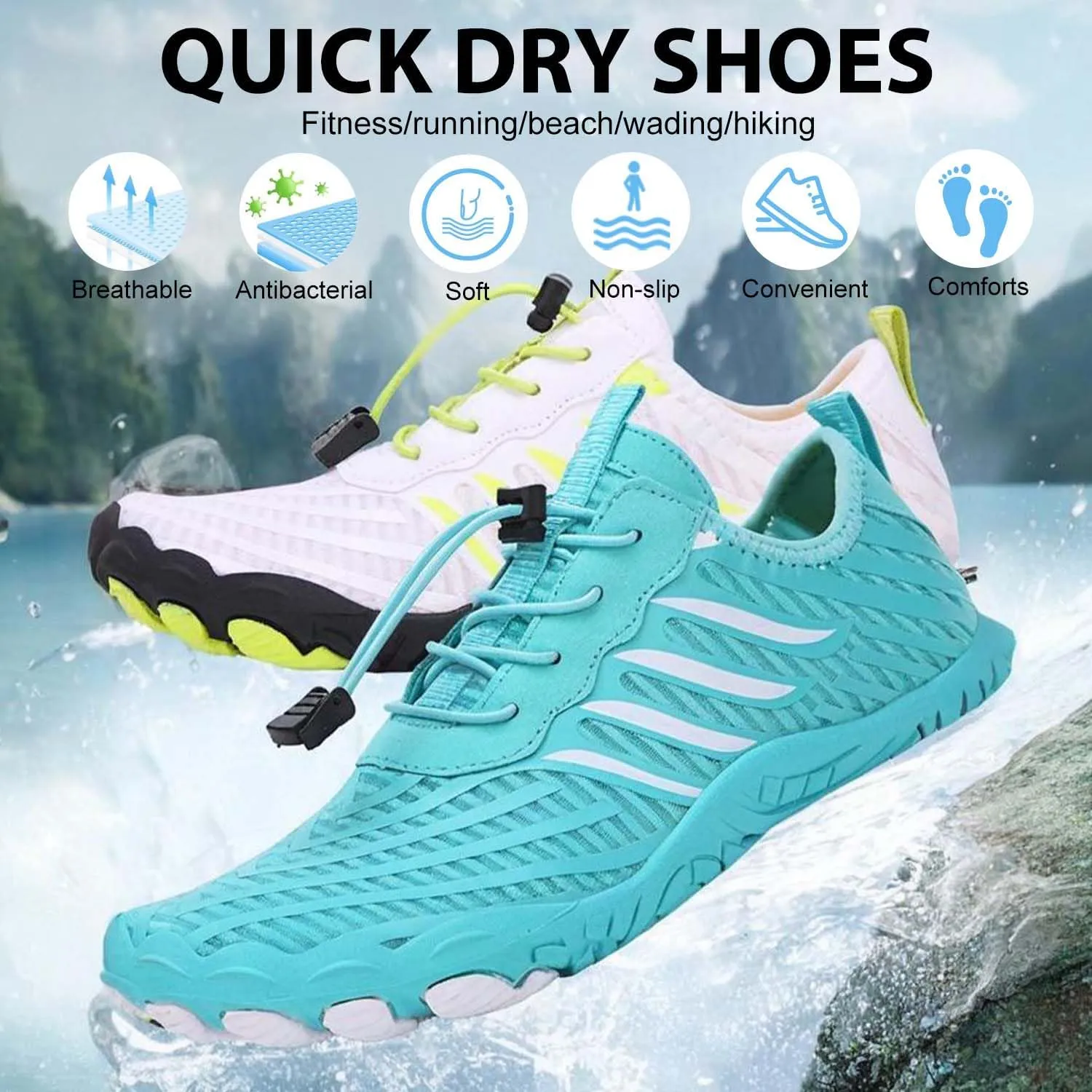 2025 Hiking Barefoot Shoes for Women Men, Grounded Footwear Non-Slip Water Shoes Unisex, Quickdry Wide Toe Barefoot Sneakers Lightweight Breathable Running Biking Swim River