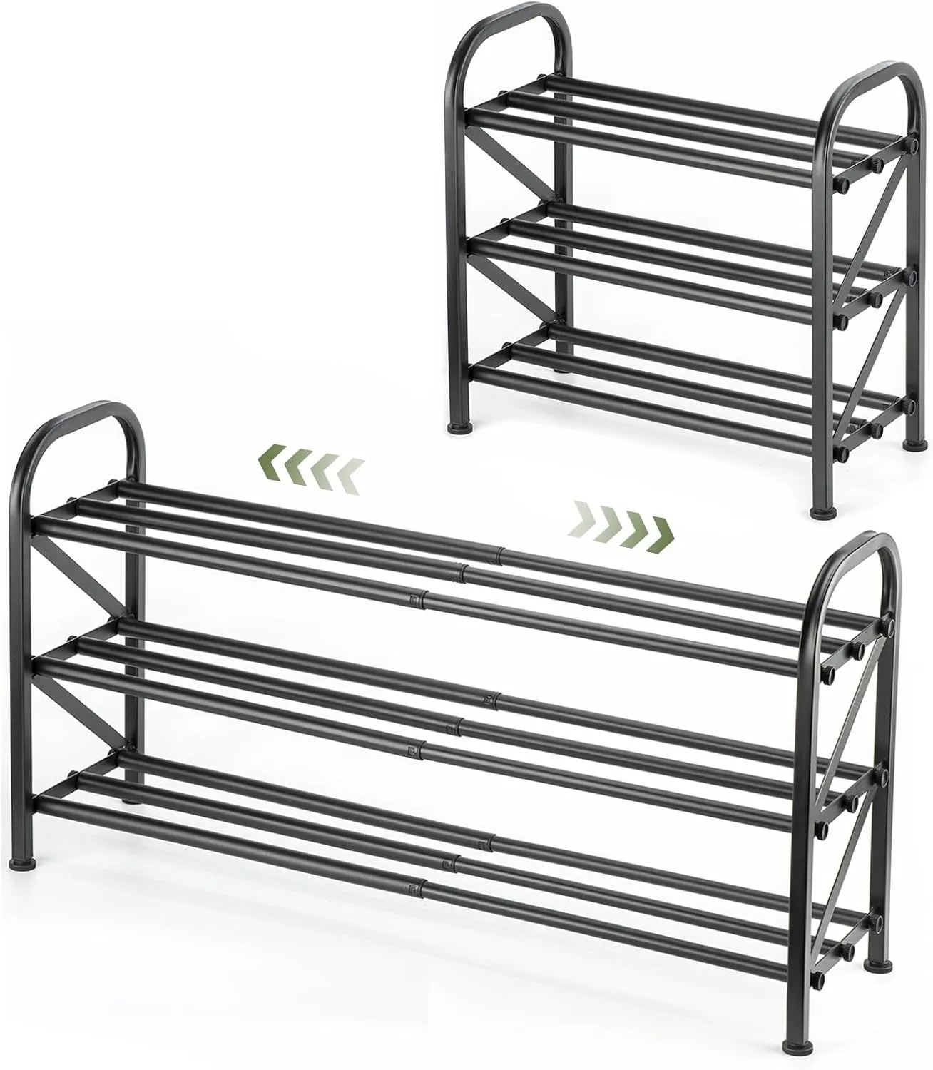 3-Tier Shoe Rack for Closet, 16"-33" Expandable ShoeRack, Adjustable for Entryway Closet Doorway SturdyMetal, Black