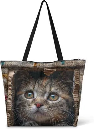 3D Vivid Cat 14x6x15 Tote Paper Bag for Women, Gothic Rose Butterfly Hand Bag, Halloween Spider Web Commute Bag