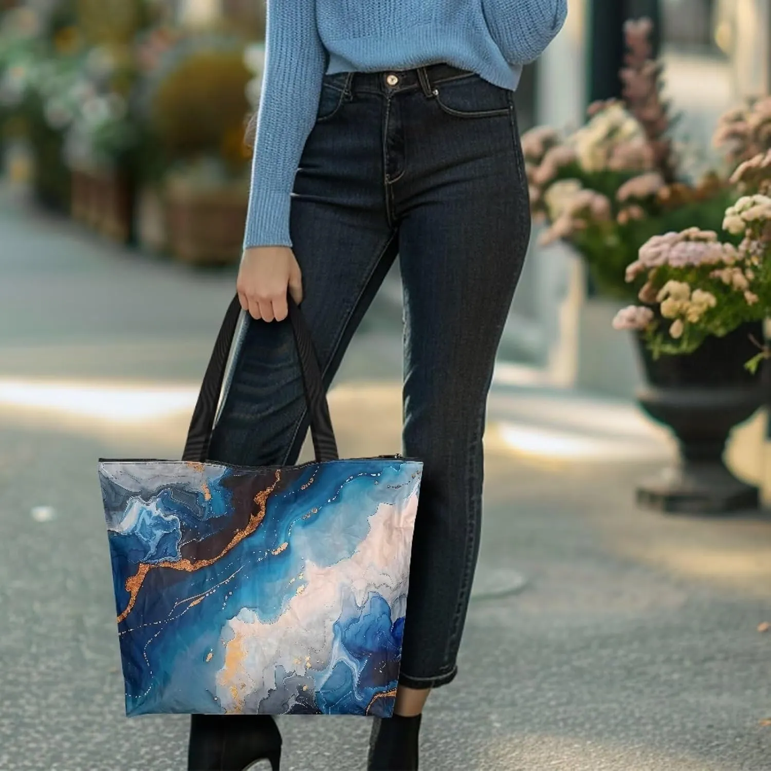 3D Vivid Cat 14x6x15 Tote Paper Bag for Women, Gothic Rose Butterfly Hand Bag, Halloween Spider Web Commute Bag
