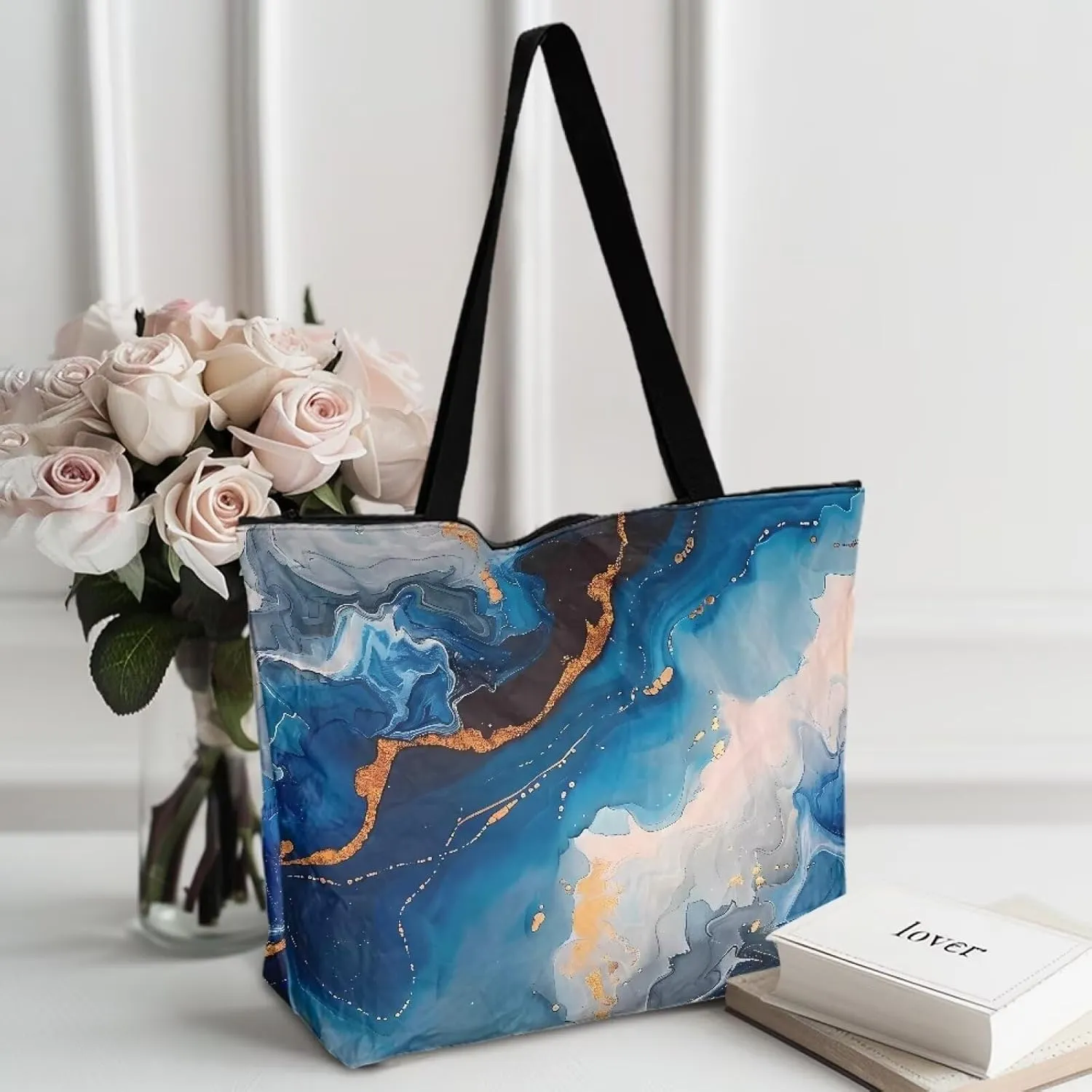 3D Vivid Cat 14x6x15 Tote Paper Bag for Women, Gothic Rose Butterfly Hand Bag, Halloween Spider Web Commute Bag