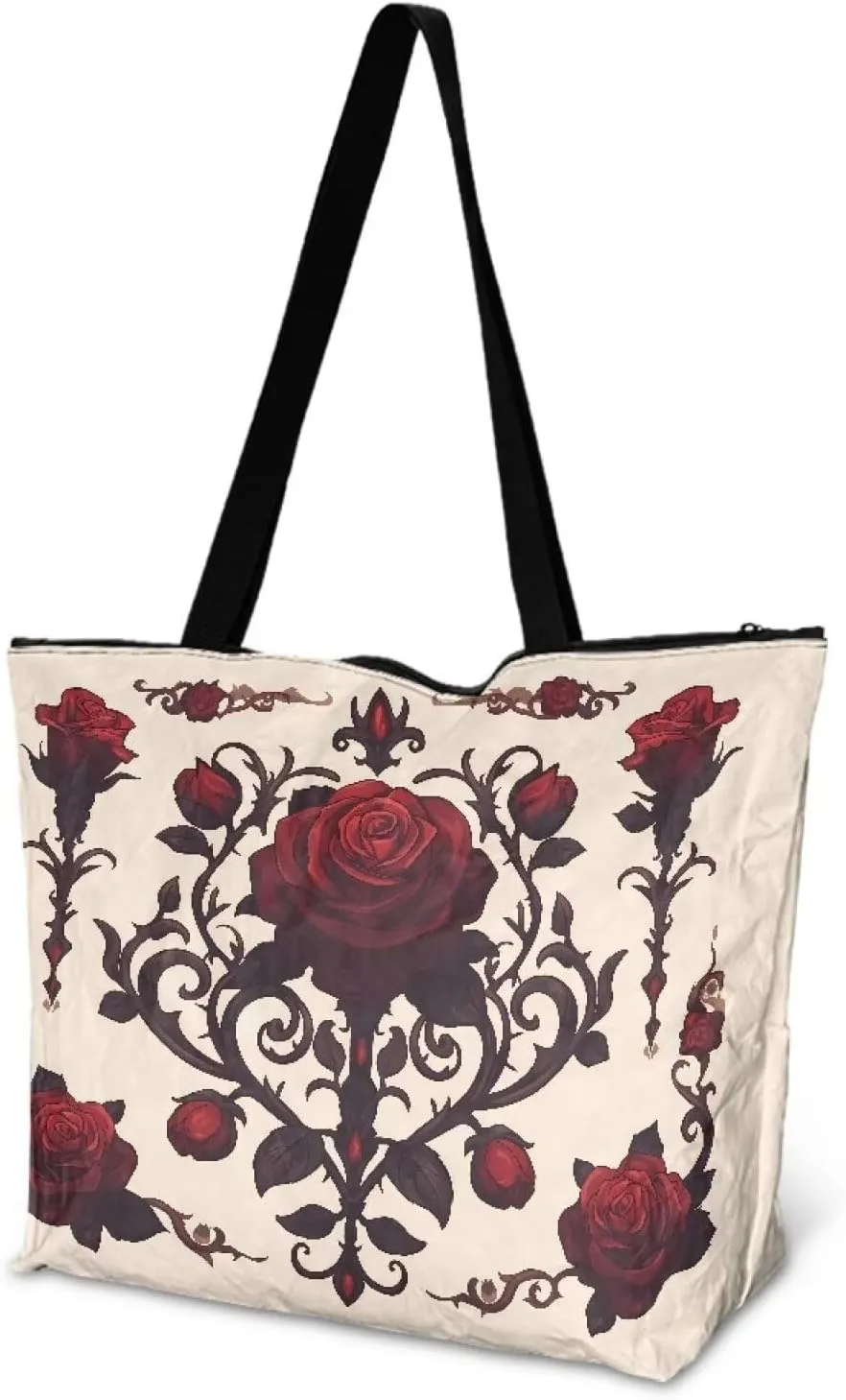 3D Vivid Cat 14x6x15 Tote Paper Bag for Women, Gothic Rose Butterfly Hand Bag, Halloween Spider Web Commute Bag