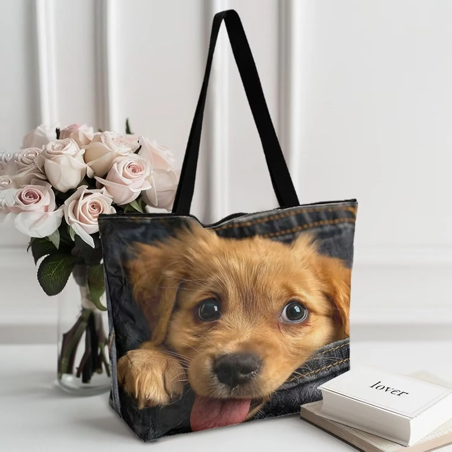 3D Vivid Cat 14x6x15 Tote Paper Bag for Women, Gothic Rose Butterfly Hand Bag, Halloween Spider Web Commute Bag