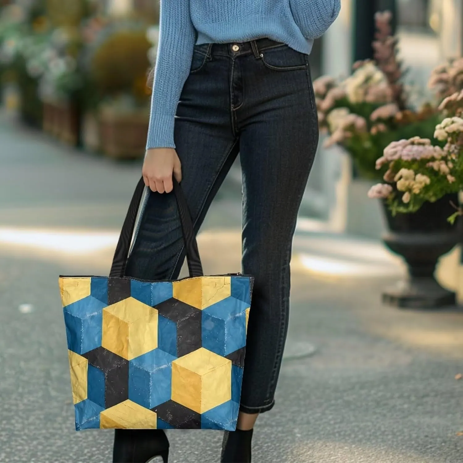 3D Vivid Cat 14x6x15 Tote Paper Bag for Women, Gothic Rose Butterfly Hand Bag, Halloween Spider Web Commute Bag