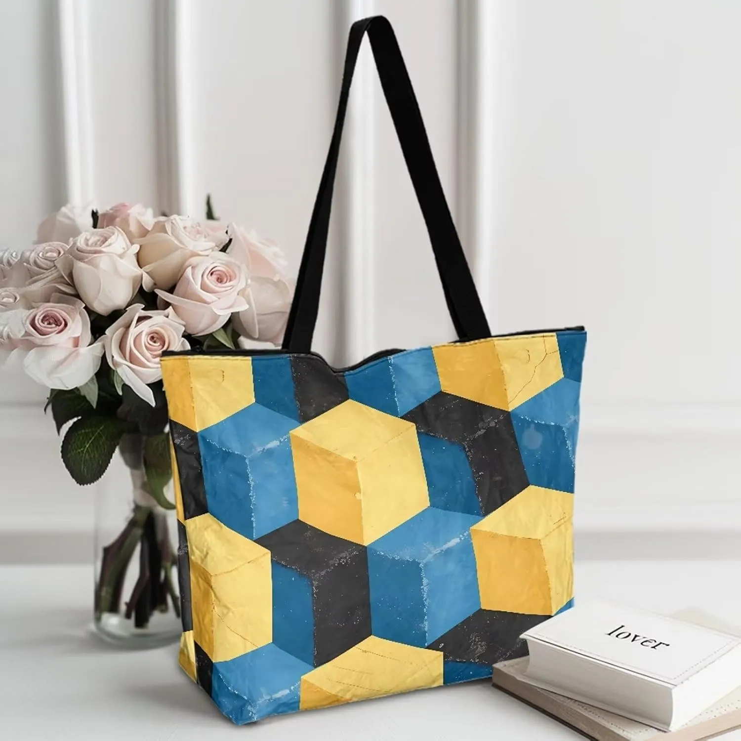 3D Vivid Cat 14x6x15 Tote Paper Bag for Women, Gothic Rose Butterfly Hand Bag, Halloween Spider Web Commute Bag