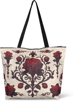 3D Vivid Cat 14x6x15 Tote Paper Bag for Women, Gothic Rose Butterfly Hand Bag, Halloween Spider Web Commute Bag