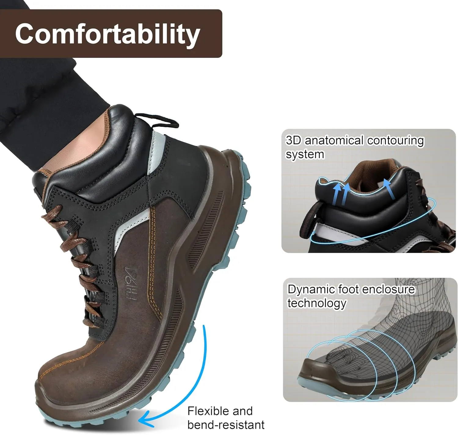 6 Inch Composite Toe Work Boots for Men & Women, Waterproof with 6KV Insulation, Shock Absorption Technology, Reflective Leather (Conforms to ASTM F2413-18 Certified)