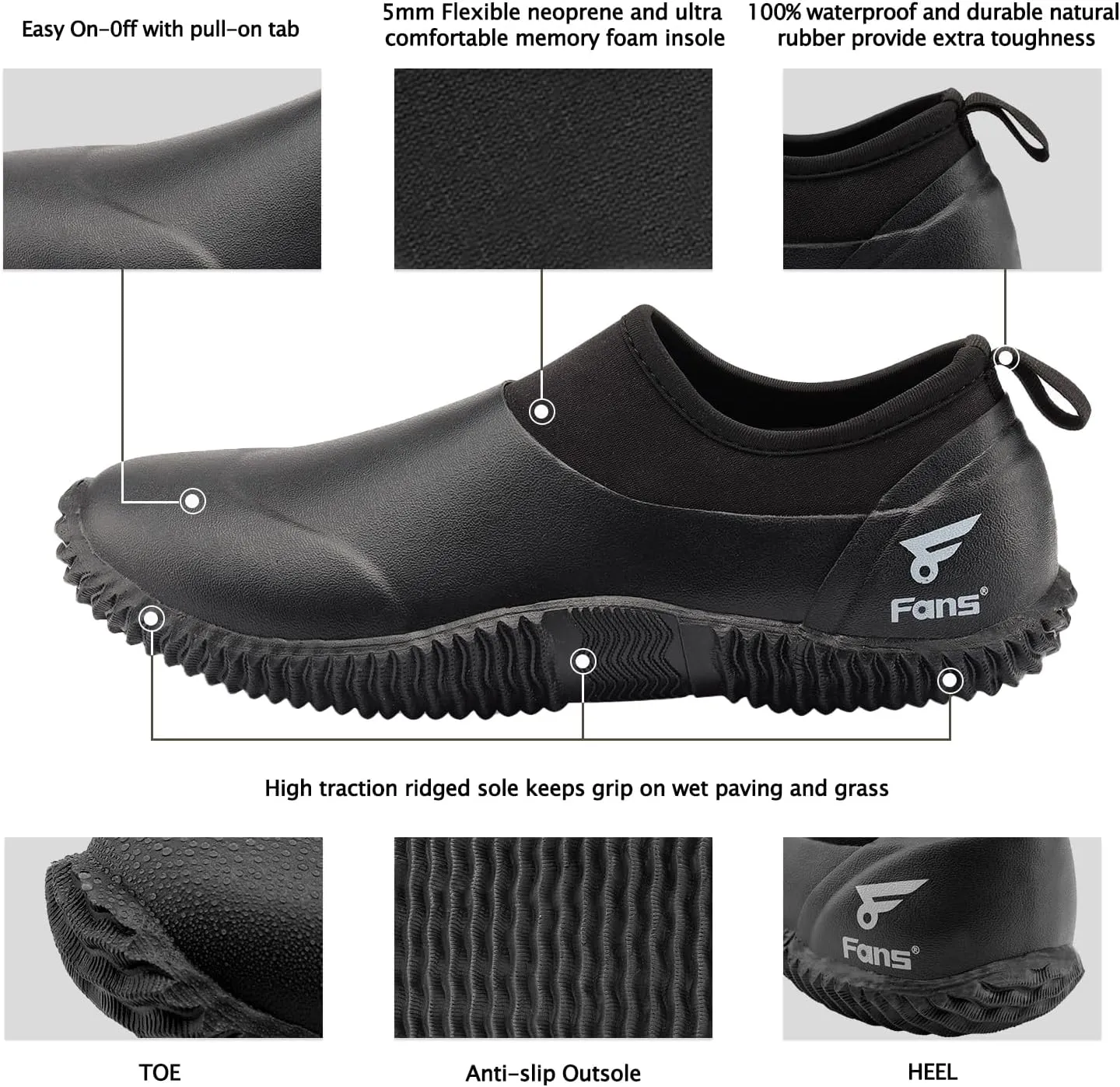 8 Fans Men's Garden Shoes Waterproof Rain Boots Neoprene Muck Mud Shoes with Memory Foam Insoles for Gardening, Farming