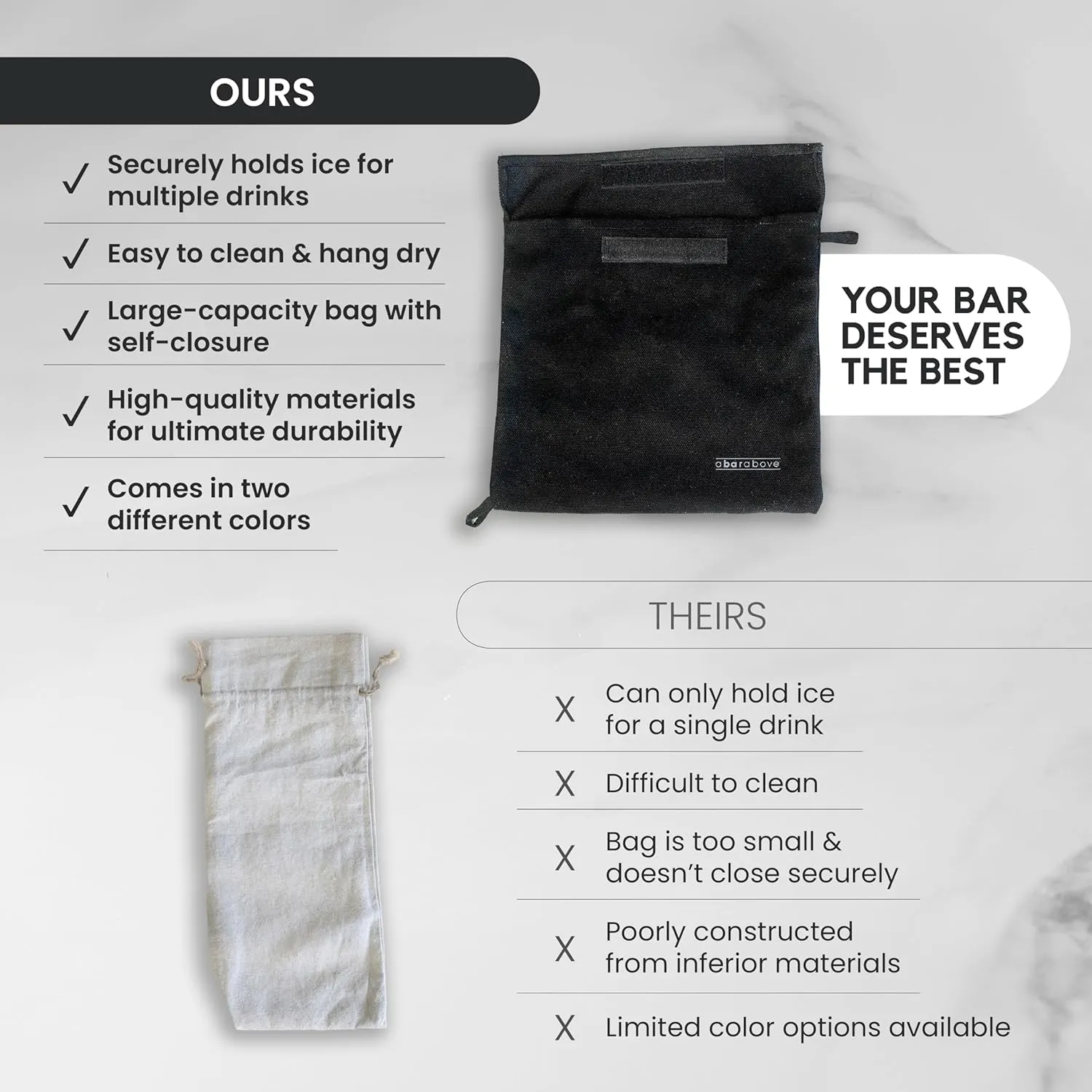 A Bar Above Premium Lewis Bag, Reusable Black Ice Bag, for Crushed Ice, Professional Grade Canvas with Flap, Creates Perfect Crushed Ice, for Cocktails, Mai Tais, and More, XL, 15.5" x 12"