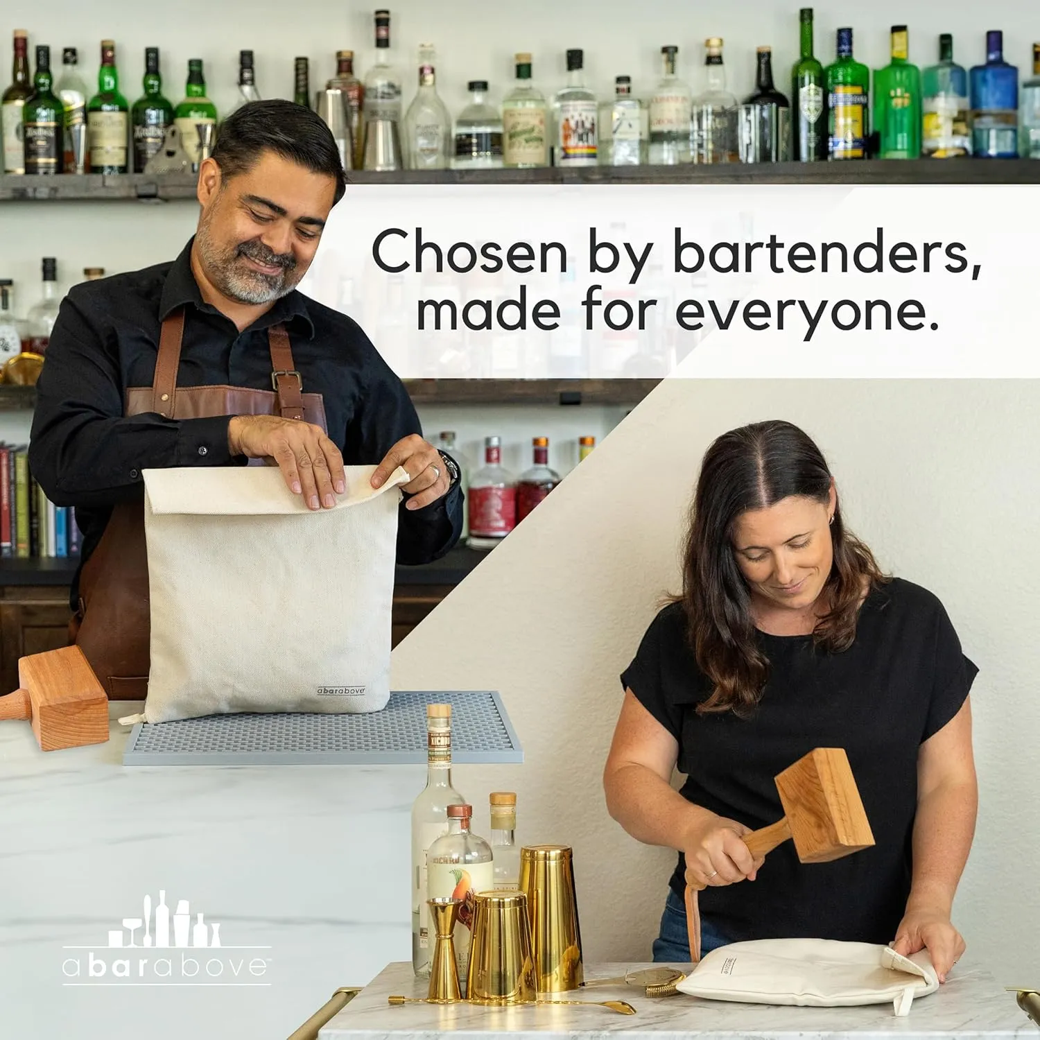 A Bar Above Premium Lewis Bag, Reusable Black Ice Bag, for Crushed Ice, Professional Grade Canvas with Flap, Creates Perfect Crushed Ice, for Cocktails, Mai Tais, and More, XL, 15.5" x 12"