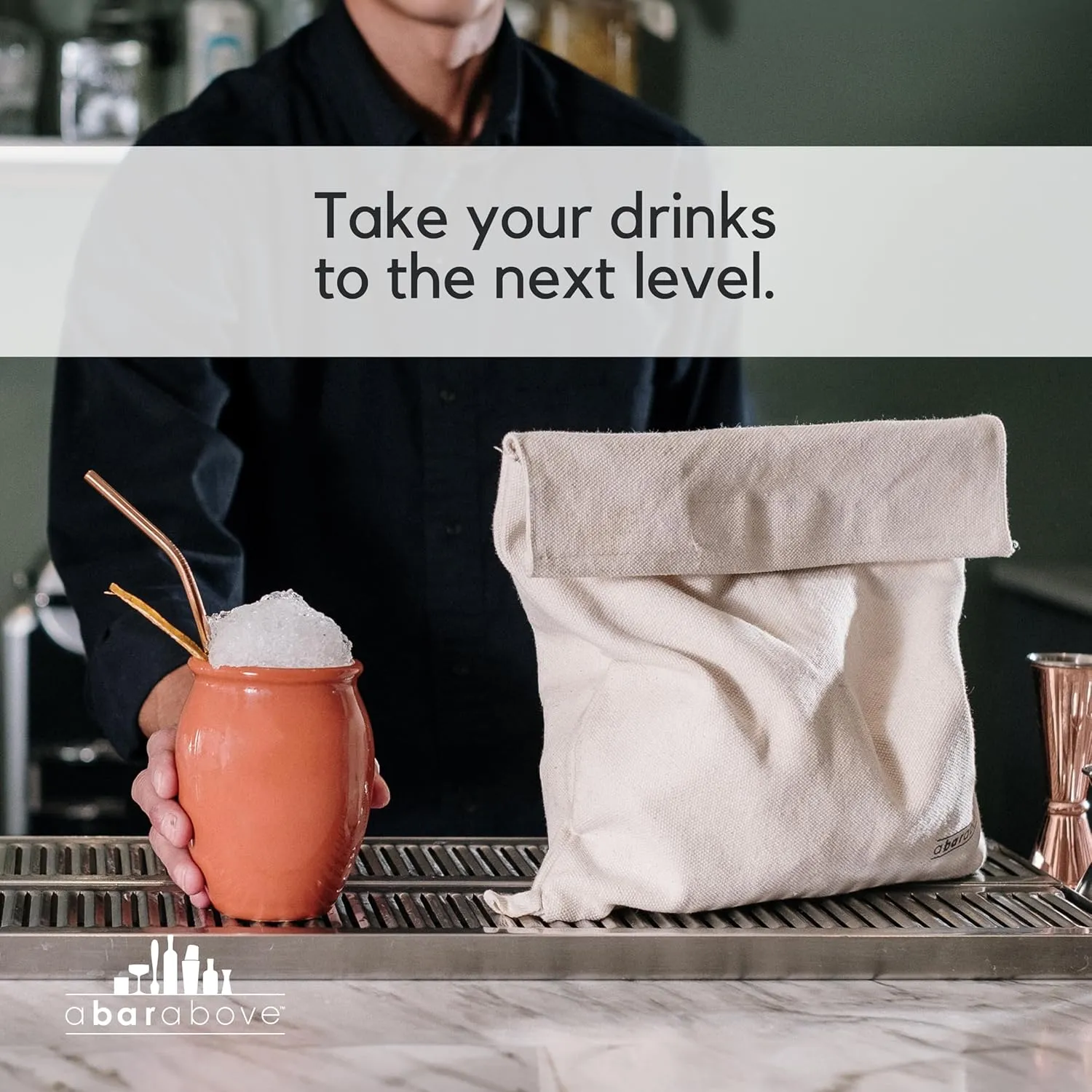 A Bar Above Premium Lewis Bag, Reusable Black Ice Bag, for Crushed Ice, Professional Grade Canvas with Flap, Creates Perfect Crushed Ice, for Cocktails, Mai Tais, and More, XL, 15.5" x 12"