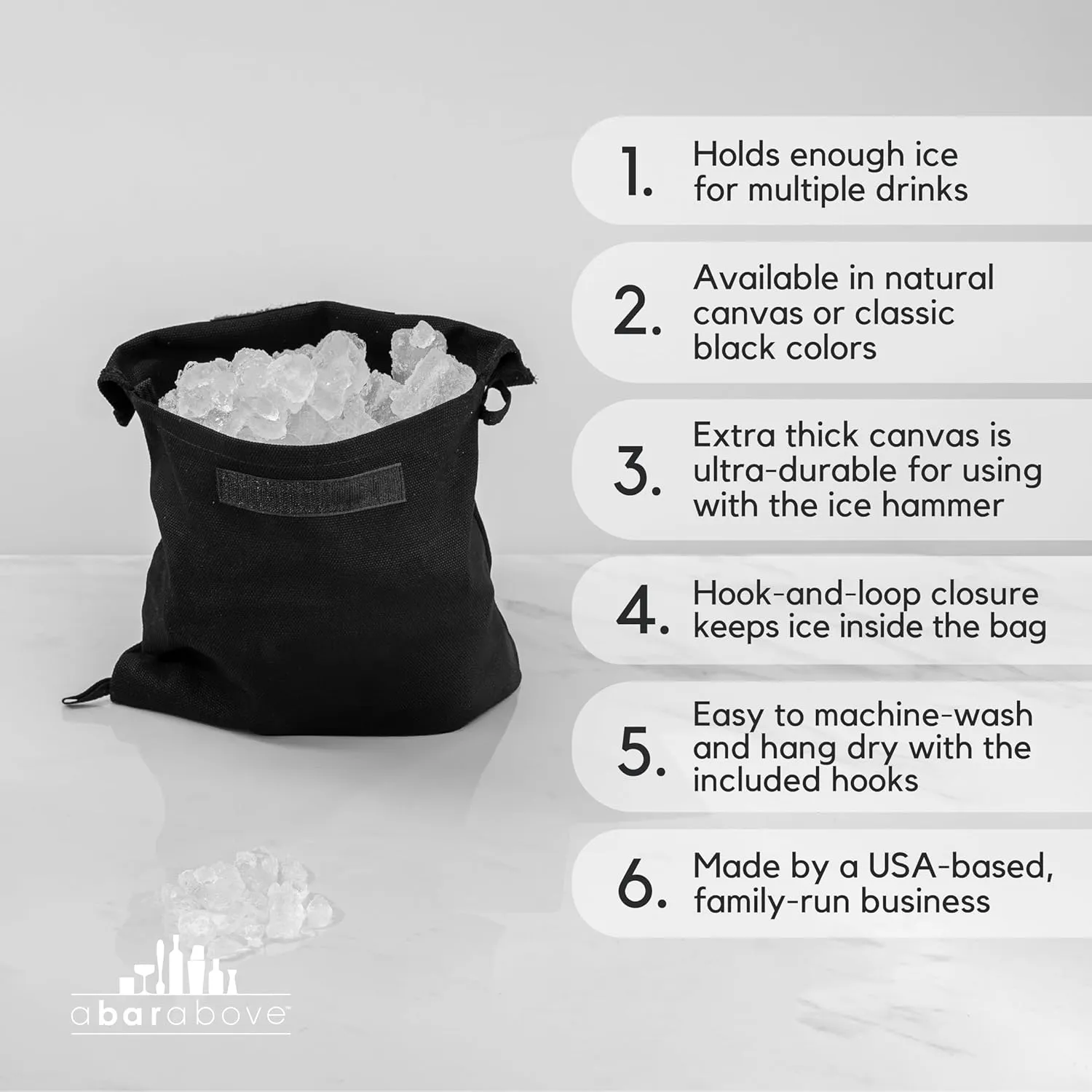 A Bar Above Premium Lewis Bag, Reusable Black Ice Bag, for Crushed Ice, Professional Grade Canvas with Flap, Creates Perfect Crushed Ice, for Cocktails, Mai Tais, and More, XL, 15.5" x 12"