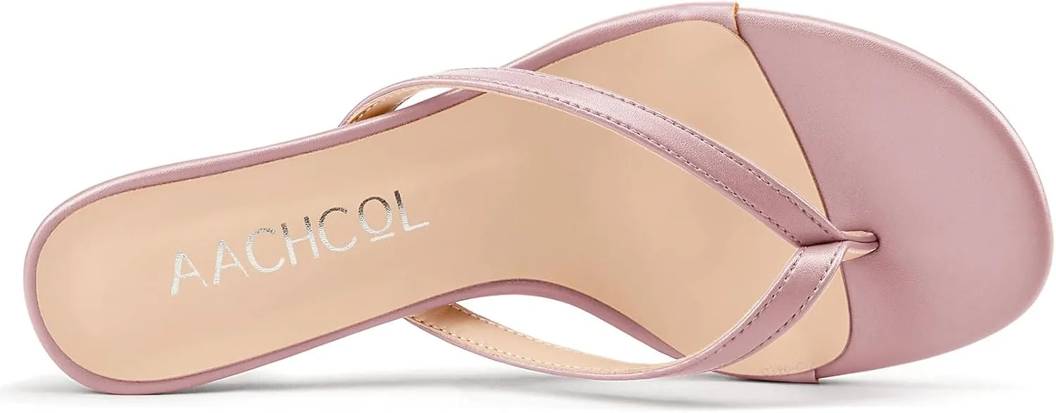 Aachcol Womens Open Toe Flip Flops Stiletto Backless Slippers Slip on Kitten Heel Thong Sandals Slides Party Dress Mules 2.6 Inches Heels