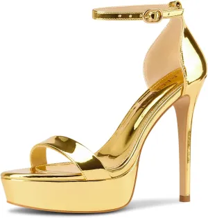 Aachcol Womens Platform Sandals Peep Open Toe Stiletto High Heels Ankle Strap Buckle Sexy Dress Shoes 5.1 Inches Heels