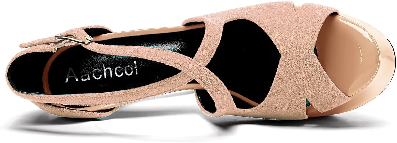 Aachcol Womens Stiletto High Platform Heel Peep Open Toe Sandals Cross-Strap Buckle Prom Dress 5.9 Inches Heels
