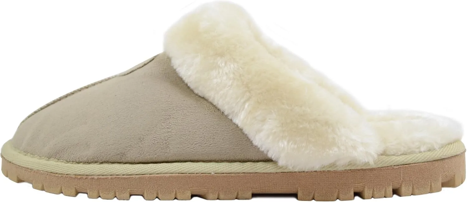 ABSOLUTE FOOTWEAR Ladies/Womens Soft Thick Faux Fur Mules/Slippers/Indoor Shoes with Thick Fur Trim