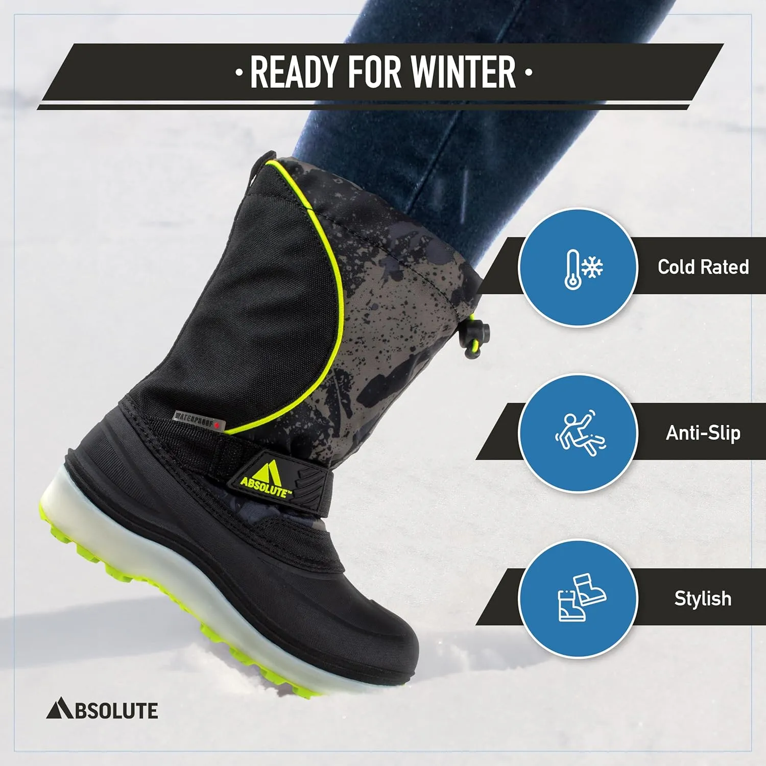 Absolute Nebula 4 Little Kid Light Up Snow Winter Boots, Warm, Insulated, Waterproof Shell