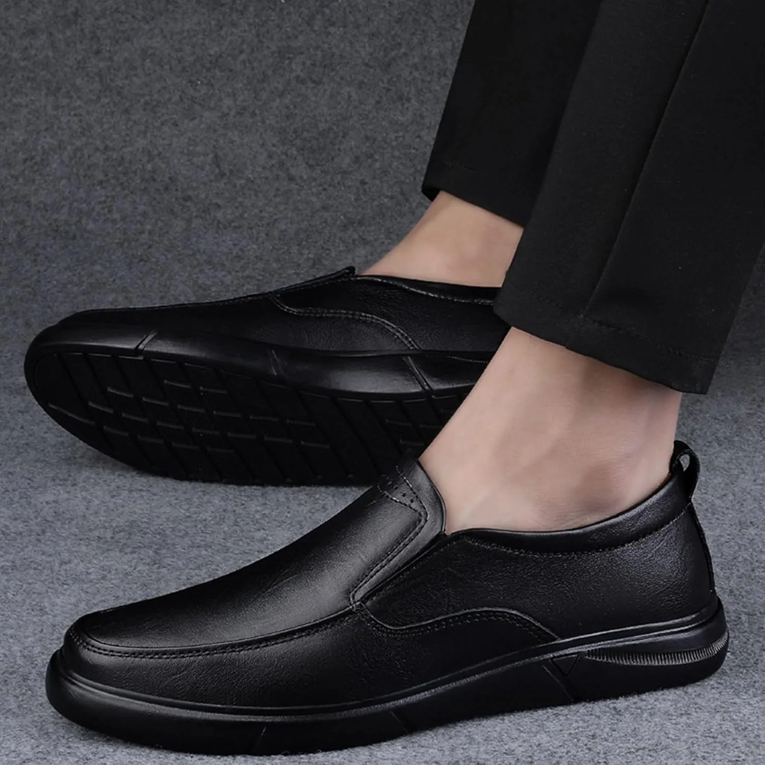 ADMLZQQ Men's Slip on Leather Lined Square Toe Dress Loafers Shoes for Casual Weekend Formal Work