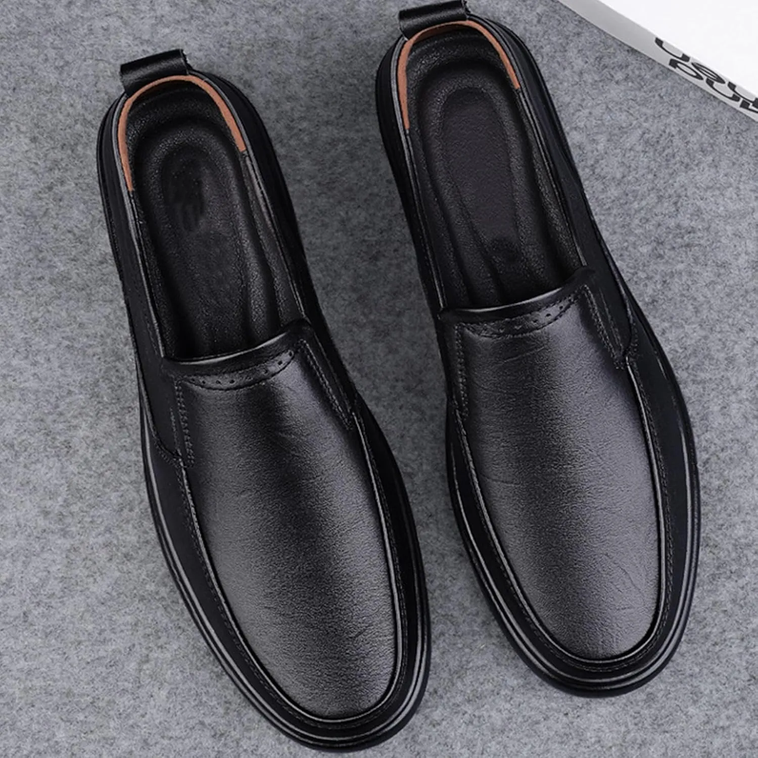 ADMLZQQ Men's Slip on Leather Lined Square Toe Dress Loafers Shoes for Casual Weekend Formal Work