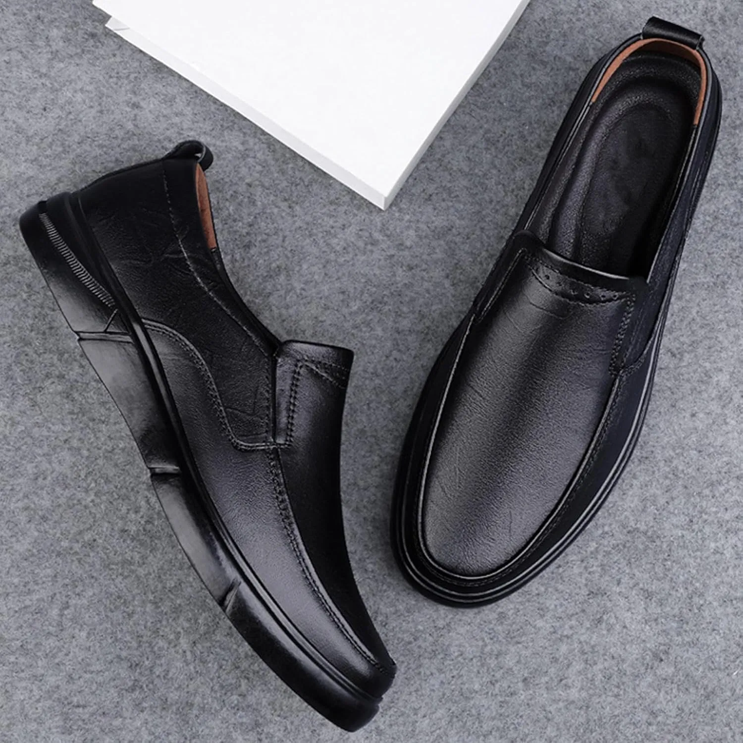 ADMLZQQ Men's Slip on Leather Lined Square Toe Dress Loafers Shoes for Casual Weekend Formal Work