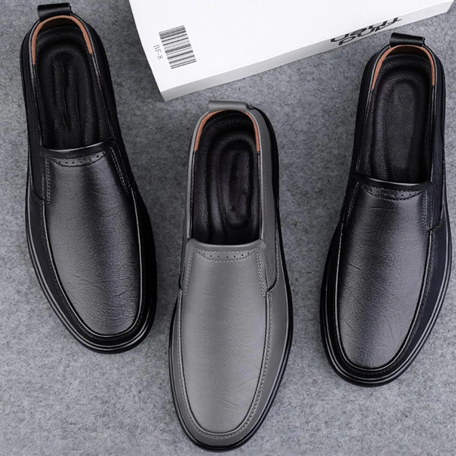 ADMLZQQ Men's Slip on Leather Lined Square Toe Dress Loafers Shoes for Casual Weekend Formal Work
