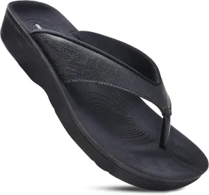AEROTHOTIC Slip On Recovery Footwear Plantar Fasciitis Flip Flops for Women Yoga Mat Outdoor Walking Beach Ladies Arch Support Summer Thong Dressy Casual Sandals Comfortable Vacation Essentials