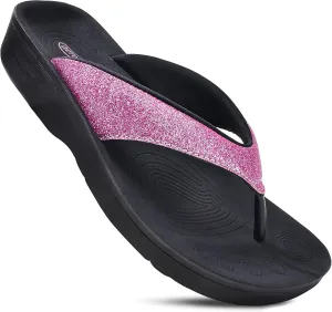 AEROTHOTIC Slip On Recovery Footwear Plantar Fasciitis Flip Flops for Women Yoga Mat Outdoor Walking Beach Ladies Arch Support Summer Thong Dressy Casual Sandals Comfortable Vacation Essentials