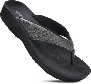 AEROTHOTIC Slip On Recovery Footwear Plantar Fasciitis Flip Flops for Women Yoga Mat Outdoor Walking Beach Ladies Arch Support Summer Thong Dressy Casual Sandals Comfortable Vacation Essentials