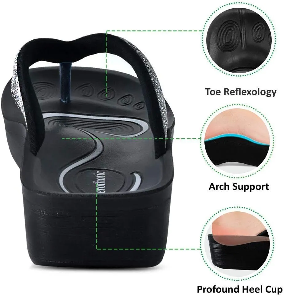 AEROTHOTIC Slip On Recovery Footwear Plantar Fasciitis Flip Flops for Women Yoga Mat Outdoor Walking Beach Ladies Arch Support Summer Thong Dressy Casual Sandals Comfortable Vacation Essentials