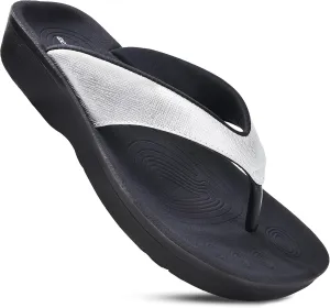 AEROTHOTIC Slip On Recovery Footwear Plantar Fasciitis Flip Flops for Women Yoga Mat Outdoor Walking Beach Ladies Arch Support Summer Thong Dressy Casual Sandals Comfortable Vacation Essentials