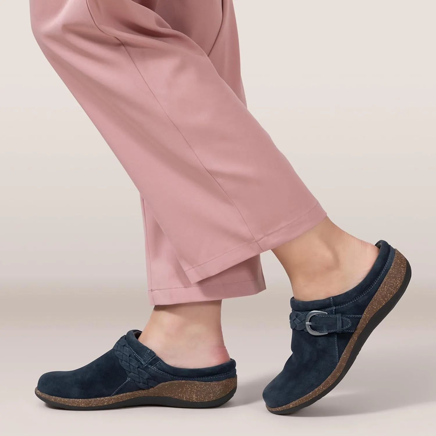 Aetrex Women's Libby Orthopedic Comfort Leather Womens Clogs - Adjustable Buckle Lightweight Cork Footbed Women's Mules & Clogs