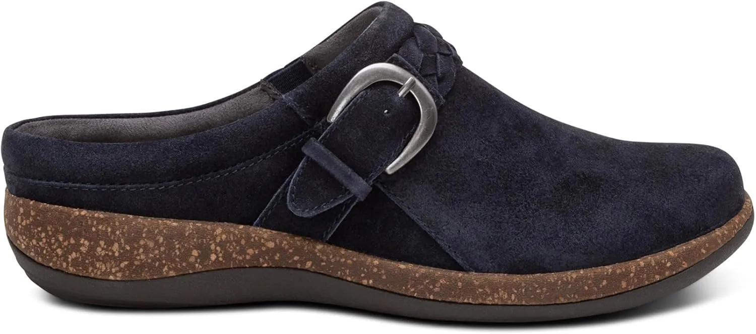 Aetrex Women's Libby Orthopedic Comfort Leather Womens Clogs - Adjustable Buckle Lightweight Cork Footbed Women's Mules & Clogs