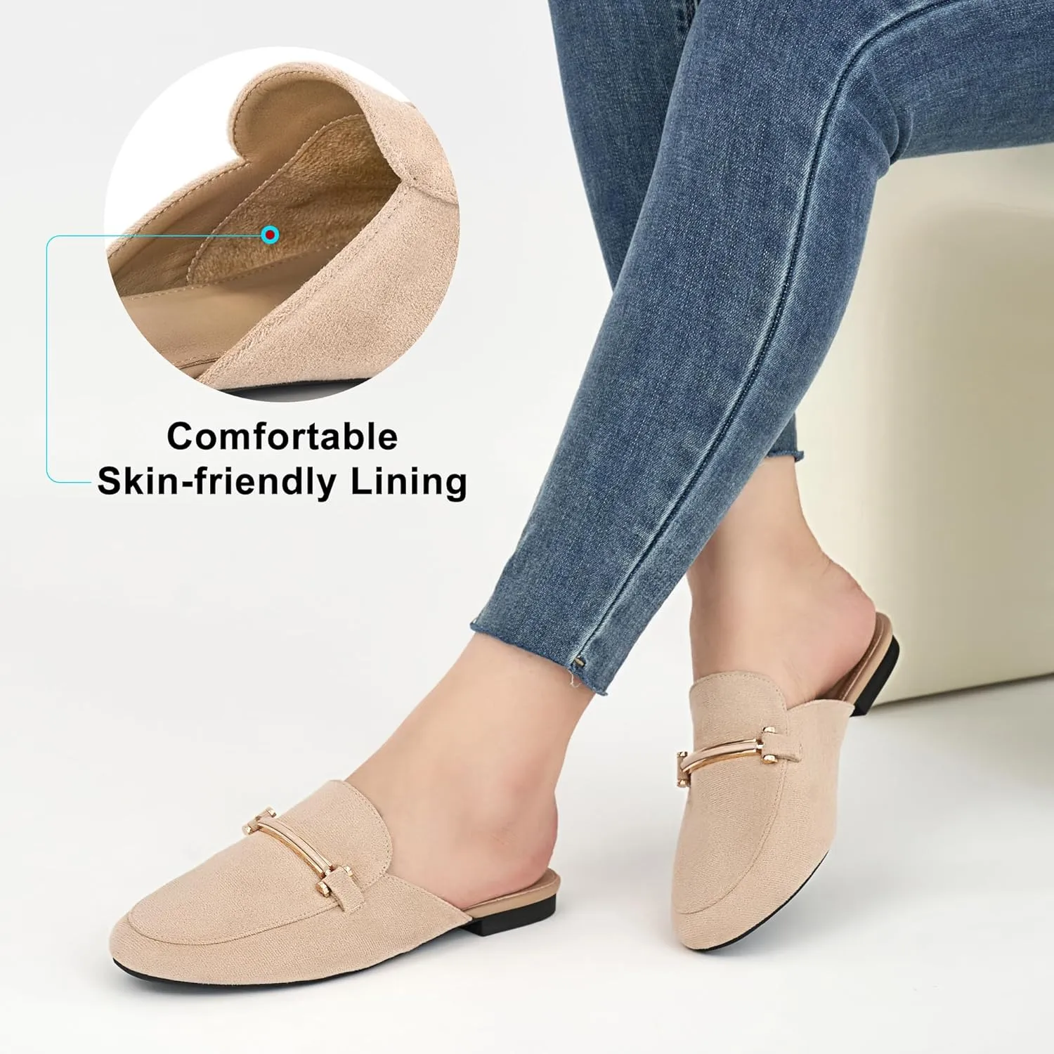 Alicegana Mules for Women Flats Shoes: Comfortable Closed Toe Slip on Mules 2025 Dressy Business Buckle Loafers