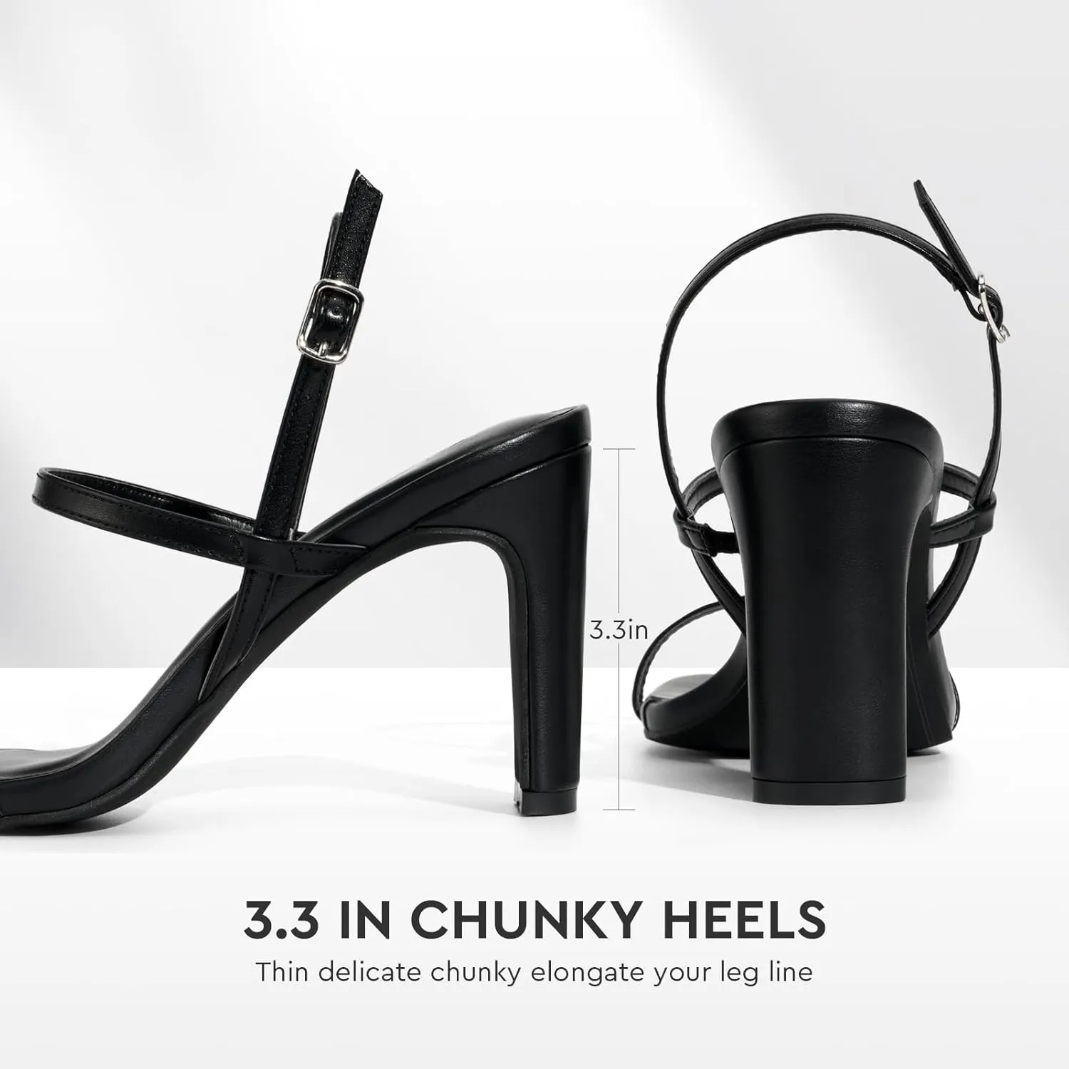 ALICEPUB Women's Chunky Block Heels Strappy Heels Square Open Toe Heeled Sandals Short Heels Comfortable Dressy Shoes Wedding Bridal Party