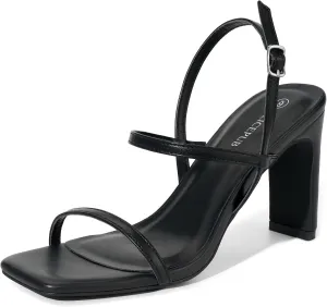 ALICEPUB Women's Chunky Block Heels Strappy Heels Square Open Toe Heeled Sandals Short Heels Comfortable Dressy Shoes Wedding Bridal Party