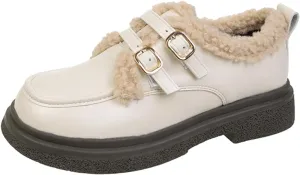AMAZIDEAL Women's Winter Warm Casual Snow Boots,Fashion Round Toe Fur Lined Buckles Winter Booties,Outdoor Non-slip Platform Velvet Loafers