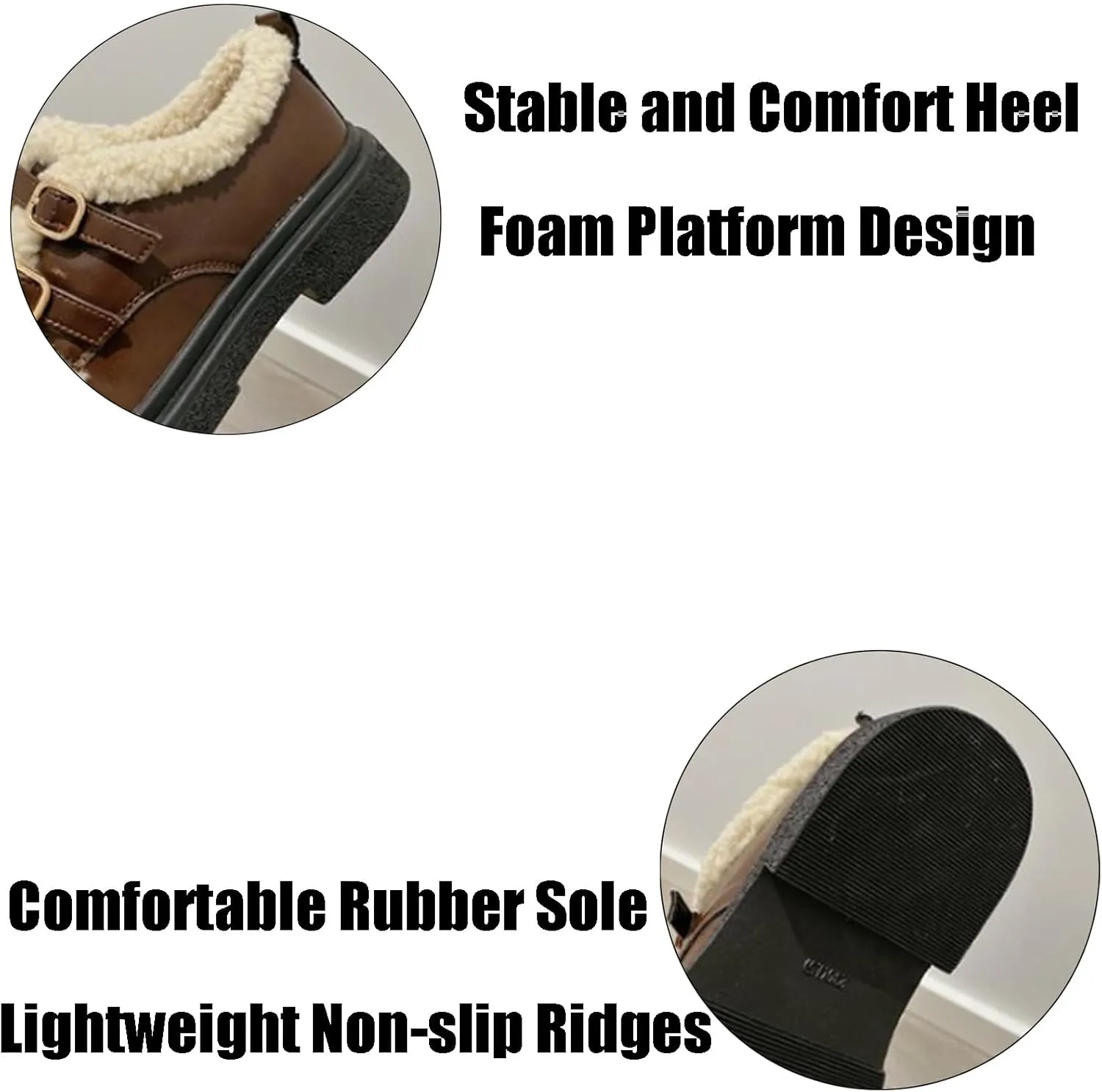 AMAZIDEAL Women's Winter Warm Casual Snow Boots,Fashion Round Toe Fur Lined Buckles Winter Booties,Outdoor Non-slip Platform Velvet Loafers