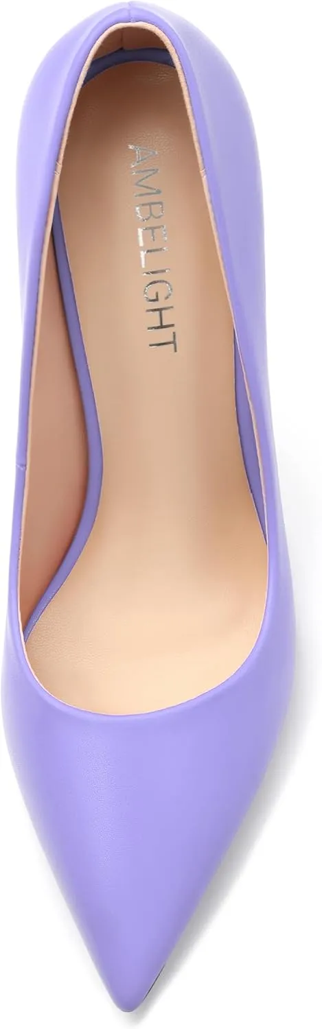 AMBELIGHT High Heels Pumps for Women Stiletto Pointed Closed Toe Slip on Sexy Classic Elegant Dressy Shoes