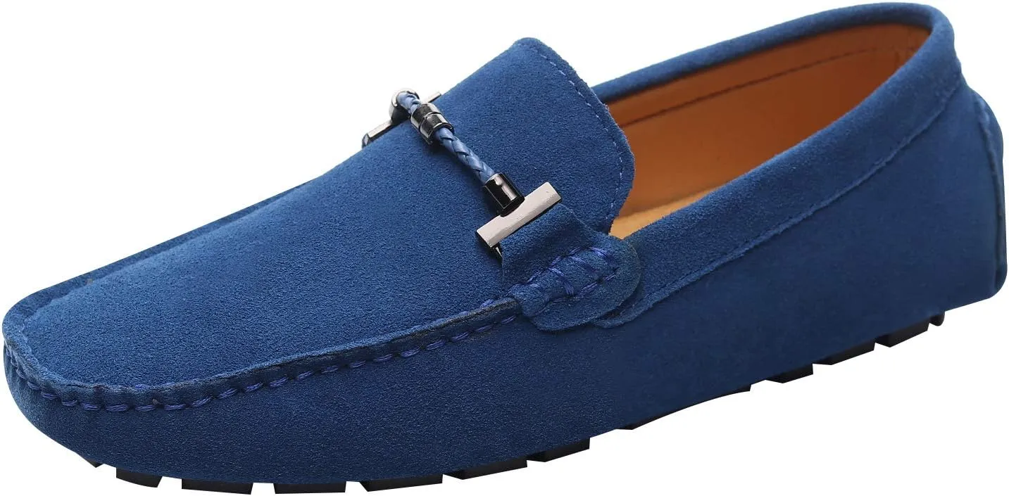 ANUFER Mens Elegant Buckle Loafers Comfort Suede Driving Shoes Stylish Moccasin Slippers