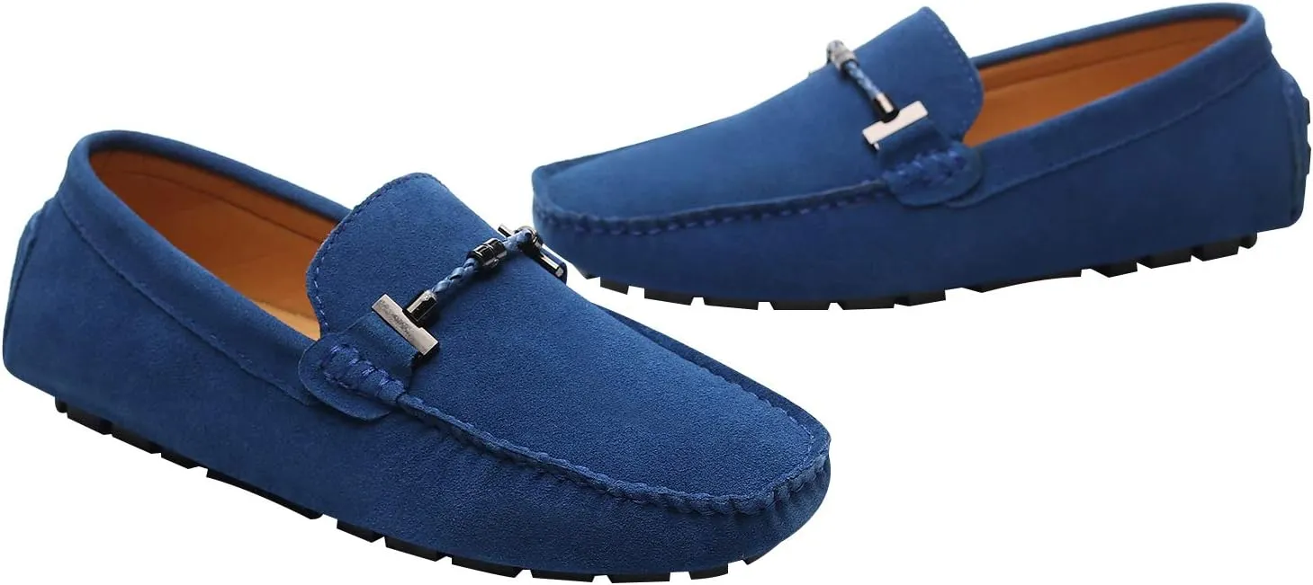 ANUFER Mens Elegant Buckle Loafers Comfort Suede Driving Shoes Stylish Moccasin Slippers