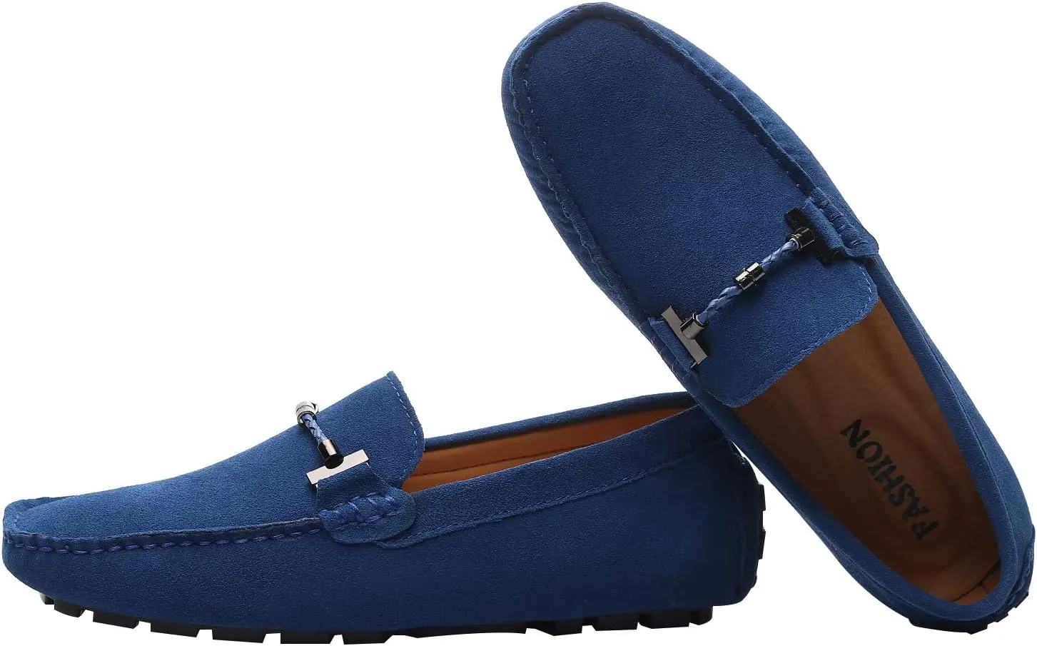 ANUFER Mens Elegant Buckle Loafers Comfort Suede Driving Shoes Stylish Moccasin Slippers