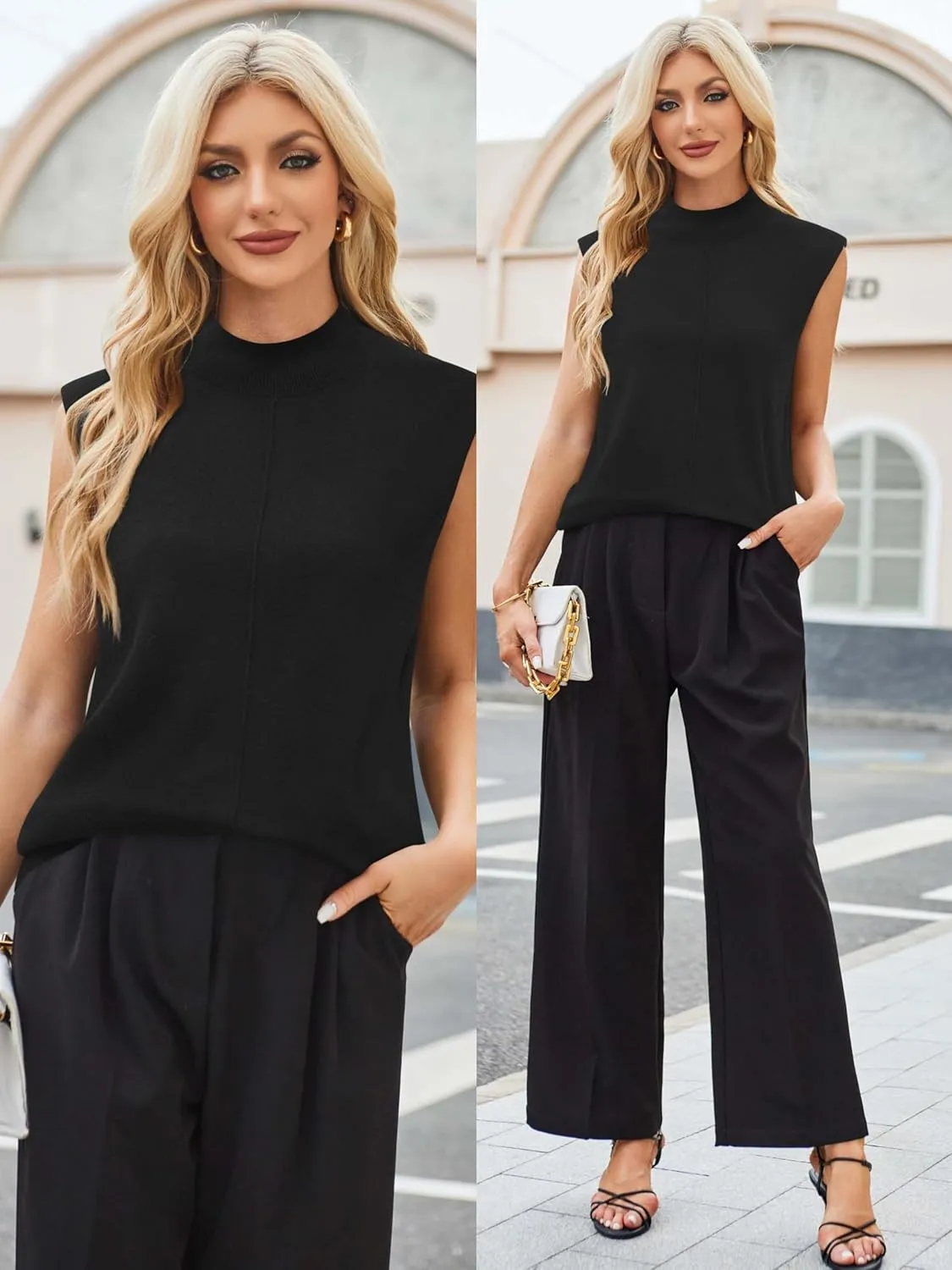 Arach&Cloz Women 2025 Wool Blended Mock Neck Sleeveless Sweater Vest Summer Business Office Knit Spring Trendy Tops