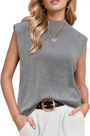 Arach&Cloz Women 2025 Wool Blended Mock Neck Sleeveless Sweater Vest Summer Business Office Knit Spring Trendy Tops