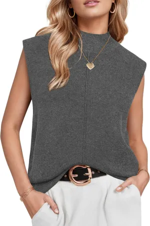 Arach&Cloz Women 2025 Wool Blended Mock Neck Sleeveless Sweater Vest Summer Business Office Knit Spring Trendy Tops