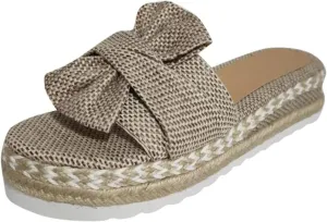 Arch Support Sandals for Women Slip on Bowknot Slides Comfortable Flat Sandals Flip Flops Roman Shoes Summer Boho Casual Sandal Breathable Platform Open Toe Mules Shoes