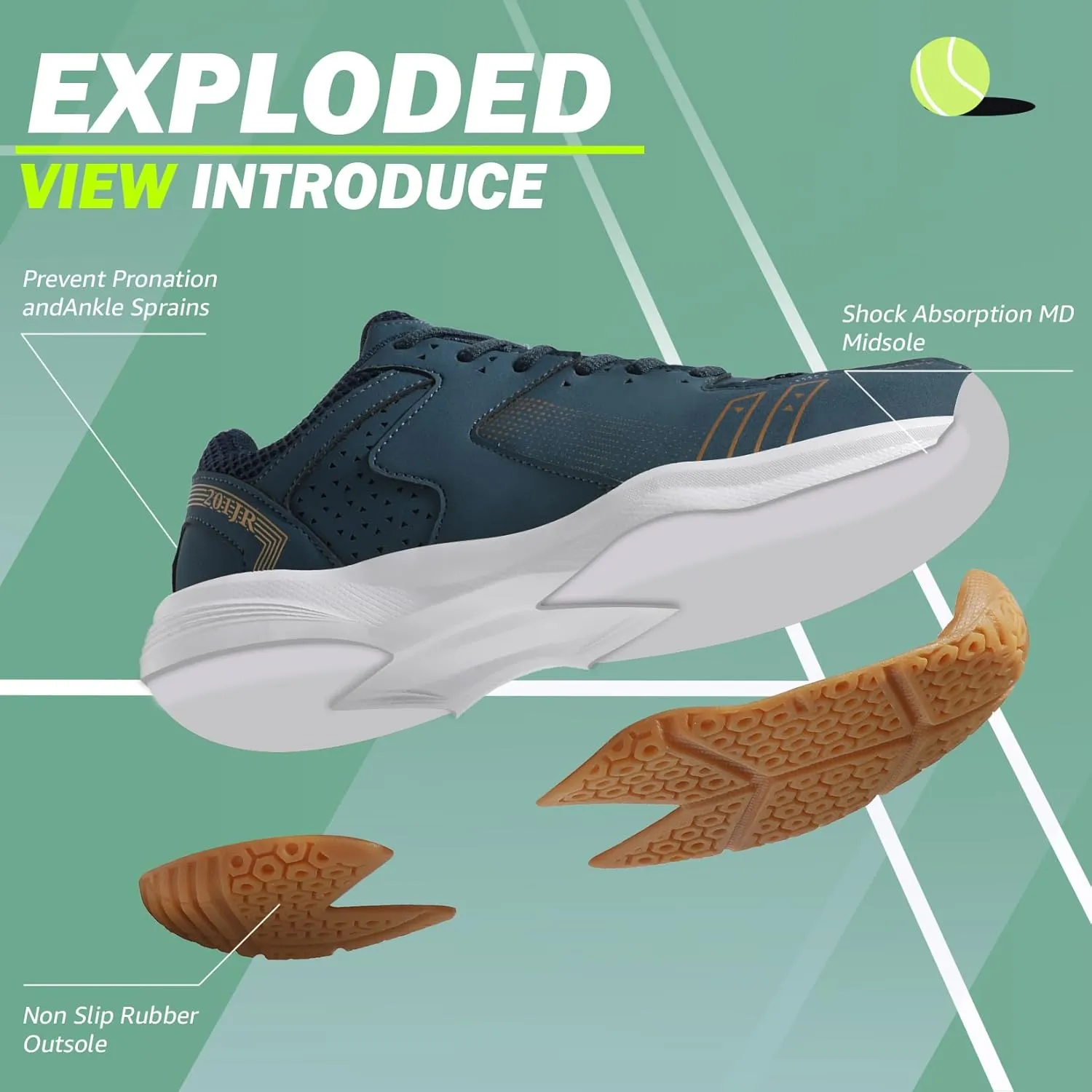 ASHION Pickleball Shoes for Men Tennis Shoes Sneakers for All Court Racquetball Athletic Shoes for Racquet Sport | Arch Support