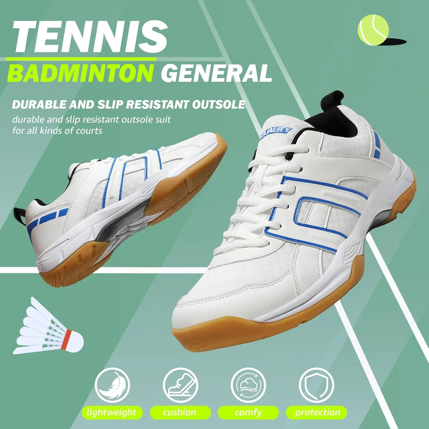 ASHION Pickleball Shoes for Men Tennis Shoes Sneakers for All Court Racquetball Athletic Shoes for Racquet Sport | Arch Support