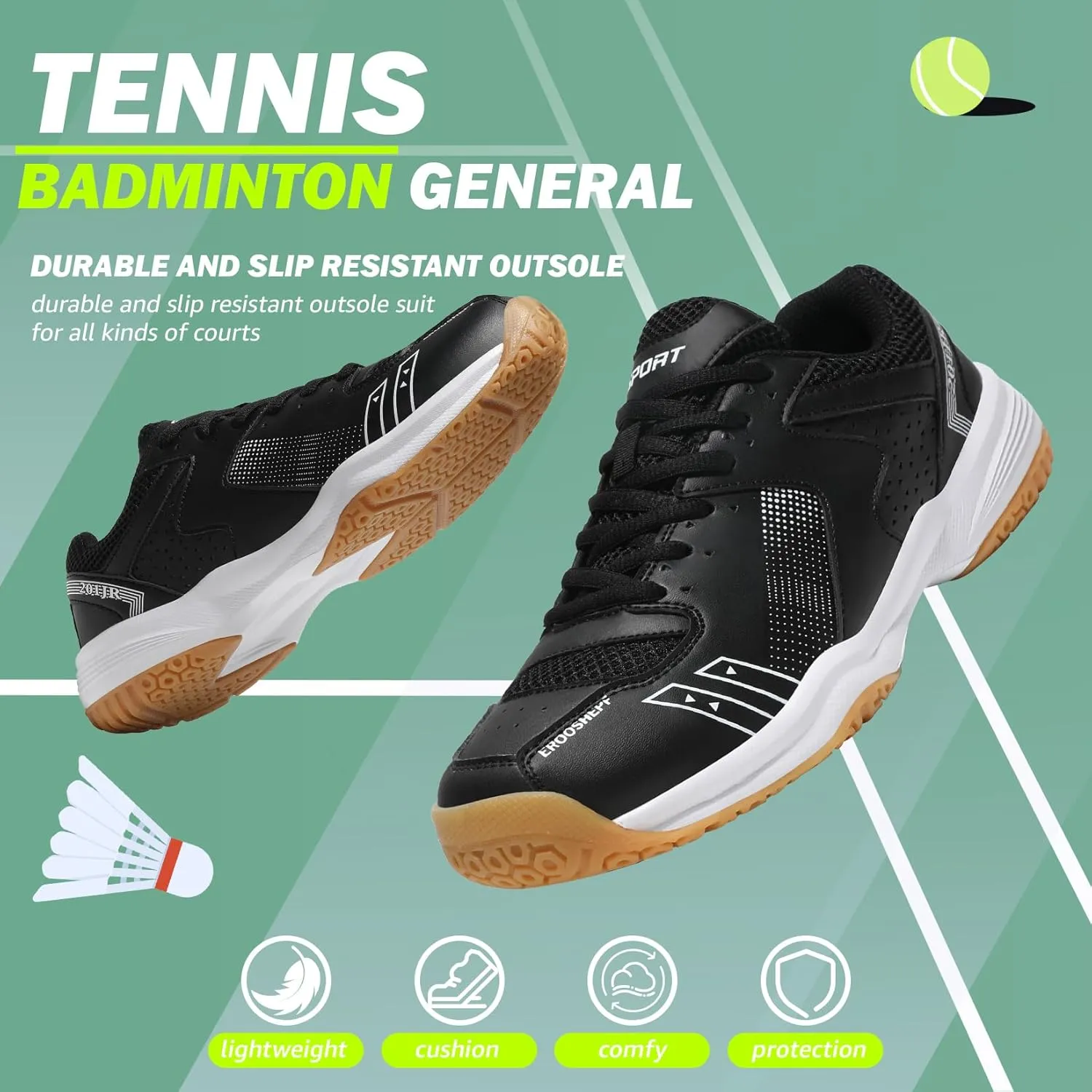 ASHION Pickleball Shoes for Men Tennis Shoes Sneakers for All Court Racquetball Athletic Shoes for Racquet Sport | Arch Support